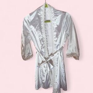 White satin robe with lace trim